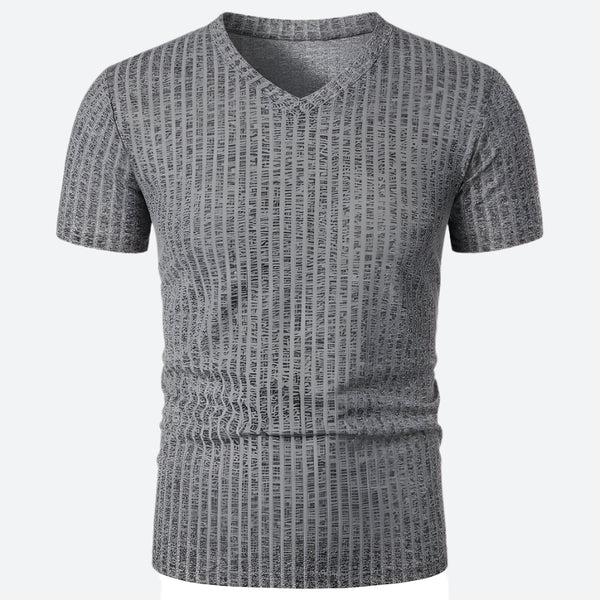 Textured V-Neck Stretch Knit T-Shirts