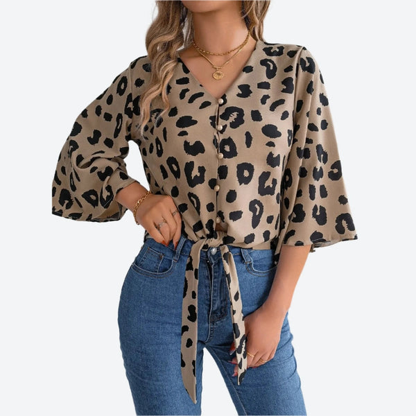 Tie-Front Bell-Sleeve Blouse Tops
