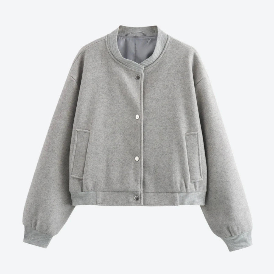 Trendy Button-Up Ribbed Bomber Jackets