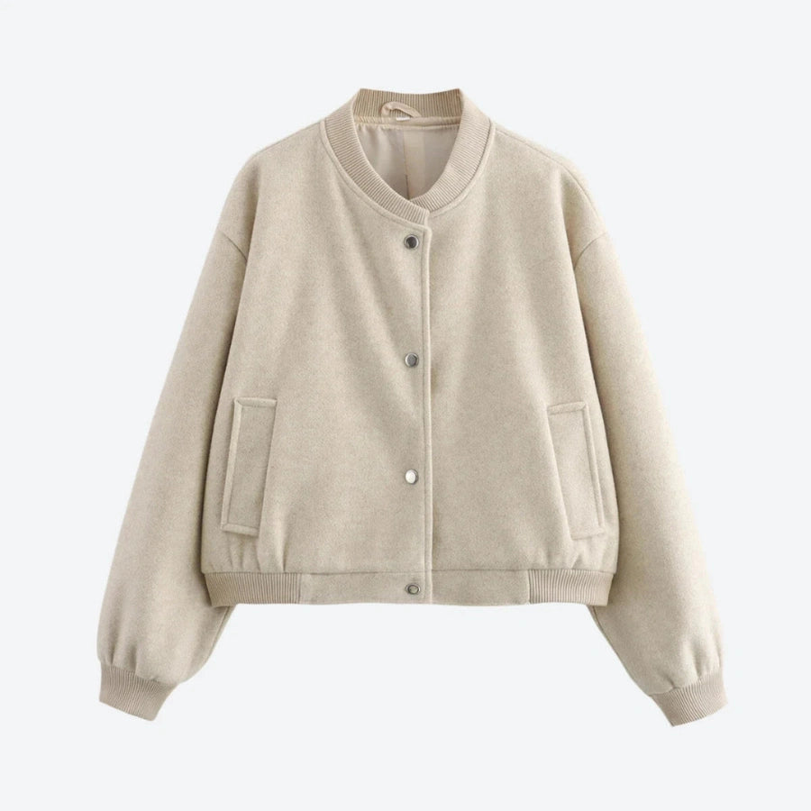 Trendy Button-Up Ribbed Bomber Jackets