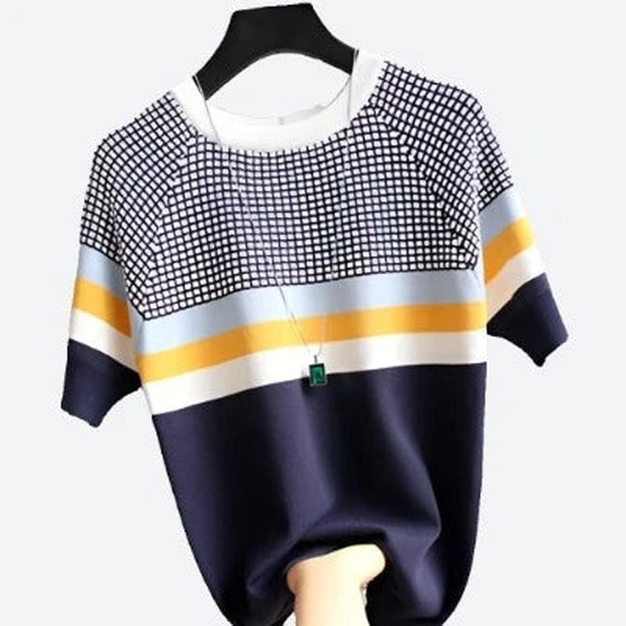 Trendy Colour Block Short Sleeve Tops
