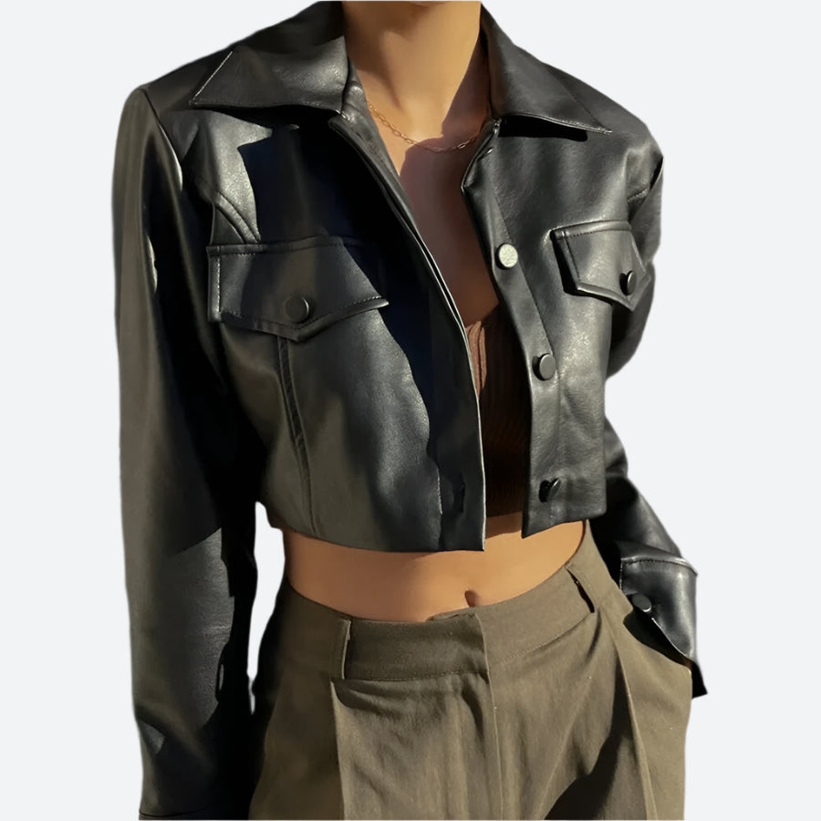 Trendy Cropped Faux Leather Jackets