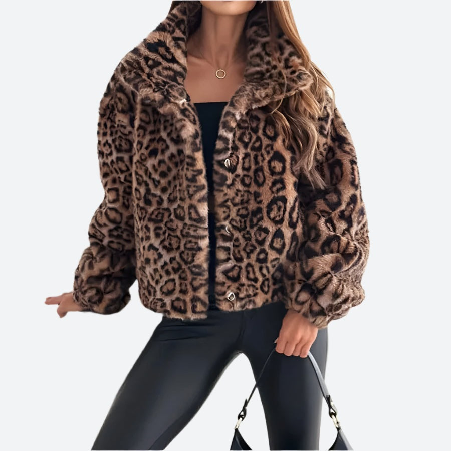 Trendy Faux Fur Leopard Print Jackets