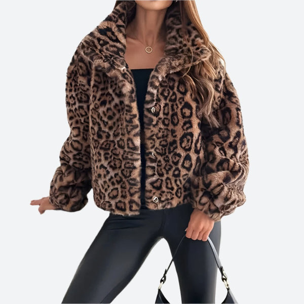 Trendy Faux Fur Leopard Print Jackets