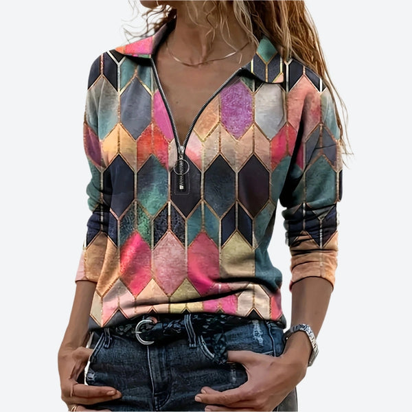 Trendy Zip-Collar Long-Sleeve T-Shirt