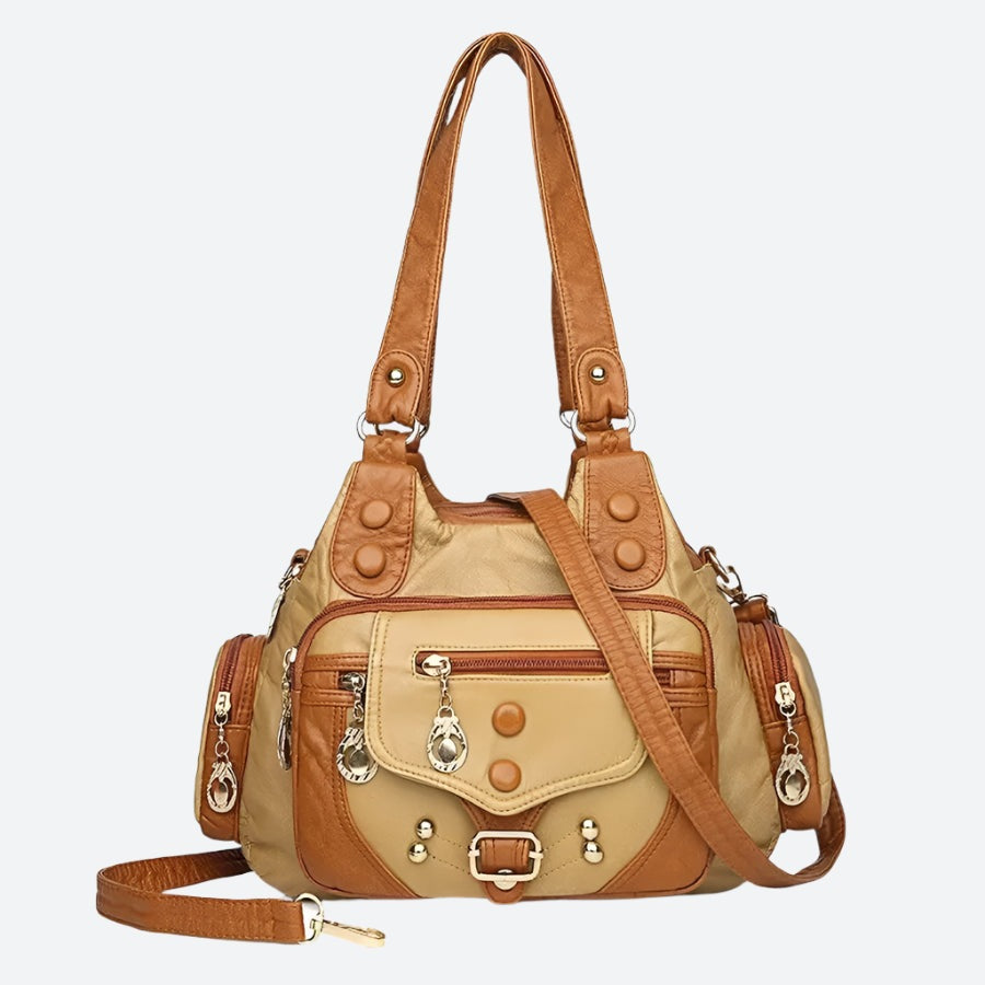 Two-Tone Buckle Detail Shoulder Bags