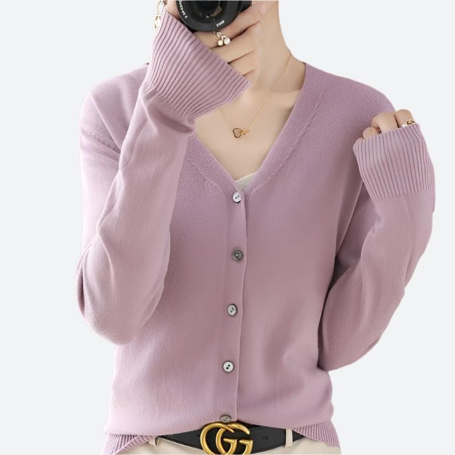 V-Neck Button-Up Ribbed Sleeve Cardigans