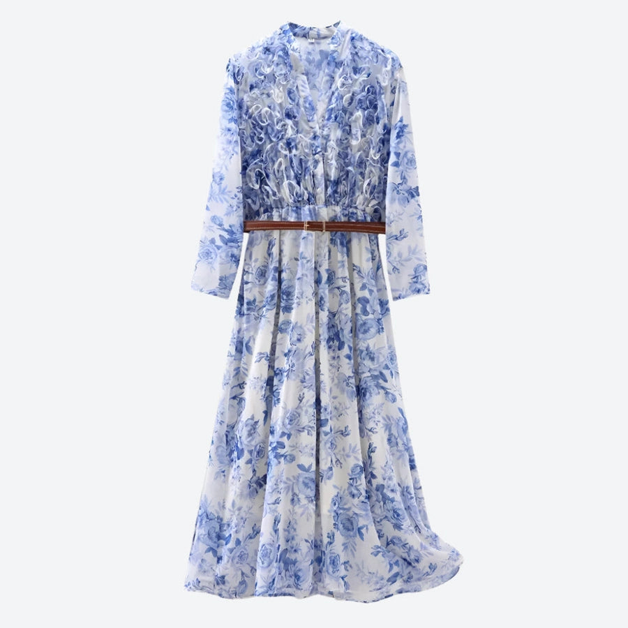 Vintage Floral Belted Maxi Dresses