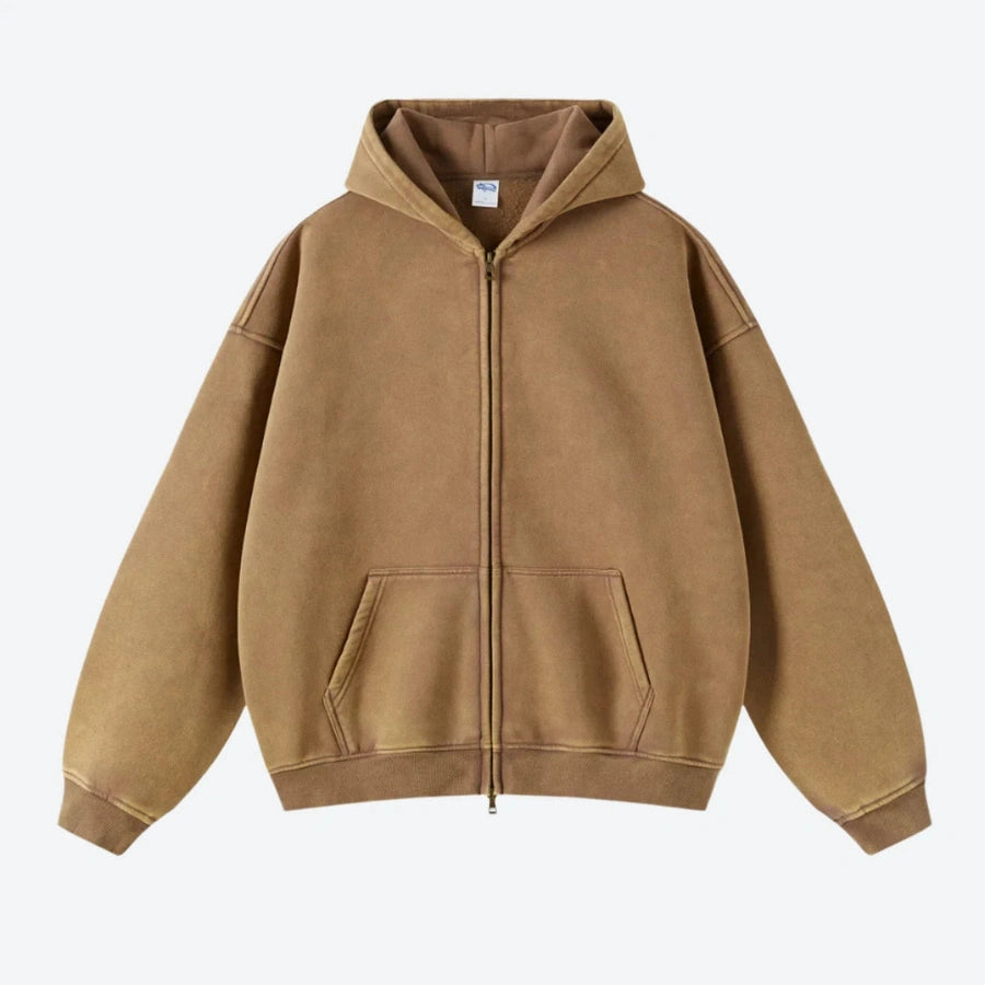 Vintage Full-Zip Casual Hooded Sweatshirts