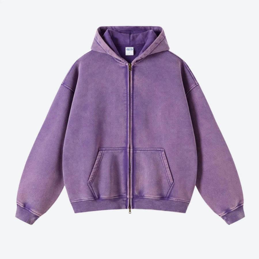 Vintage Full-Zip Casual Hooded Sweatshirts