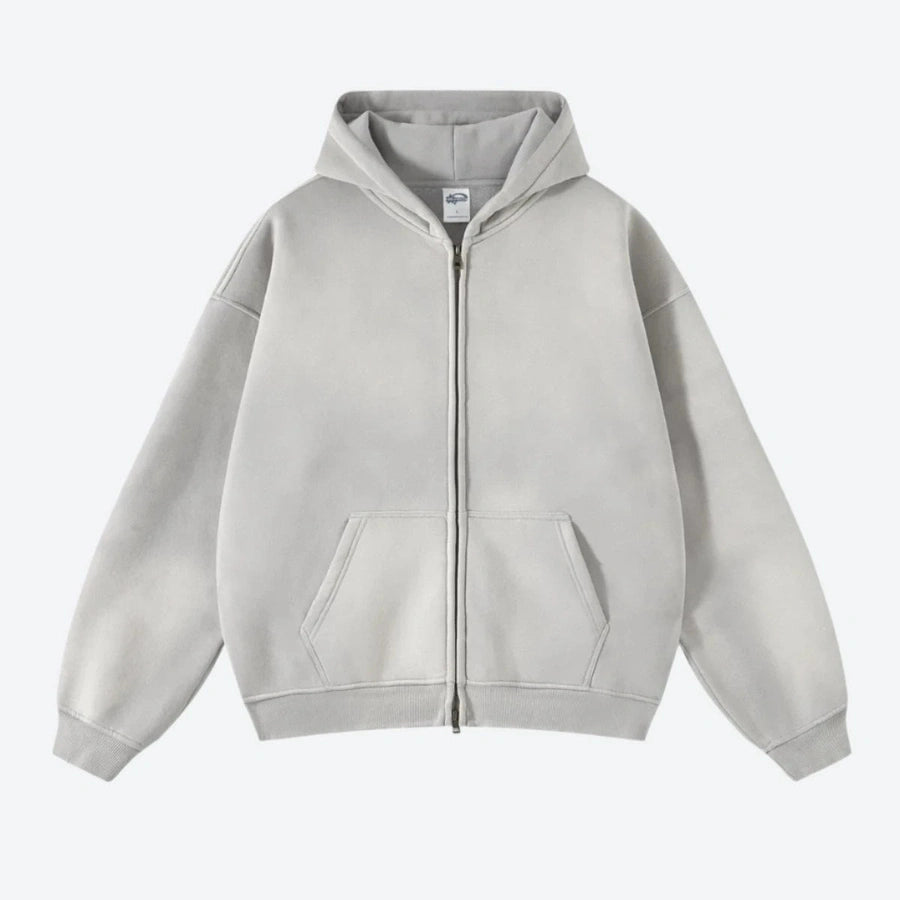 Vintage Full-Zip Casual Hooded Sweatshirts