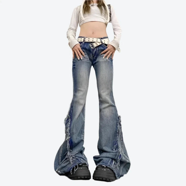 Vintage High-Waist Distressed Flare Jeans