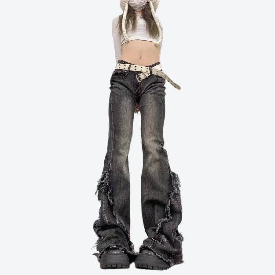 Vintage High-Waist Distressed Flare Jeans