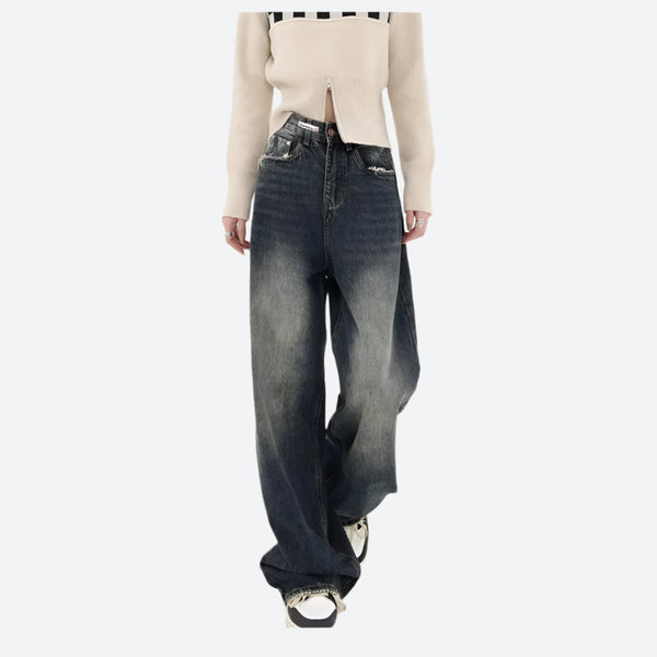 Vintage Washed Loose Wide-Leg Jeans