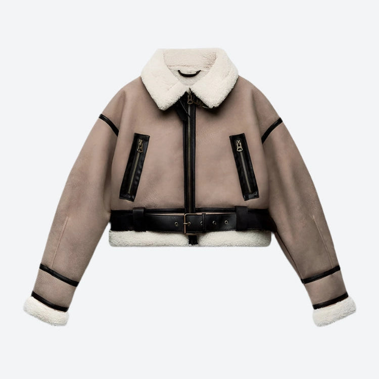 Warm Belted Faux Shearling Aviator Jackets