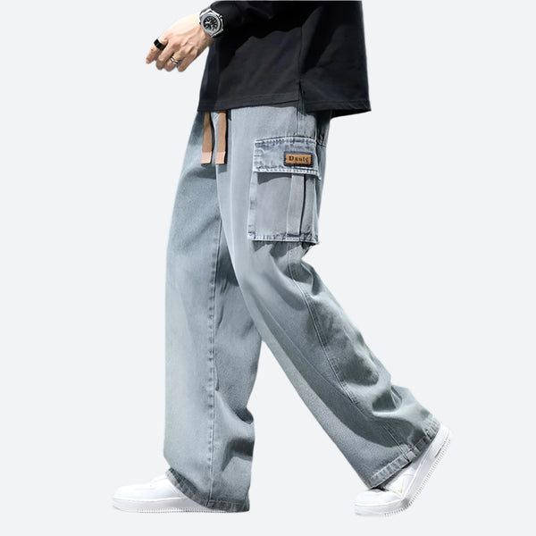 Wide-Leg Denim Utility Cargo Jeans