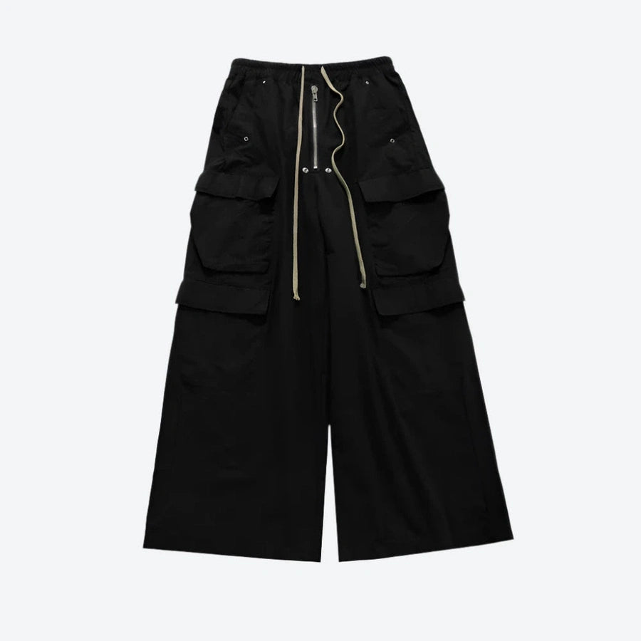 Wide-Leg Drawstring Multi-Pocket Cargo Pants