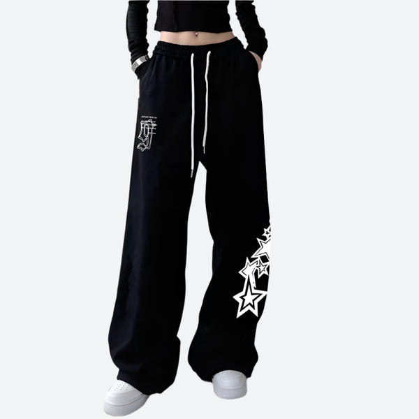 Wide-Leg Streetwear Graphic Jogger Trousers