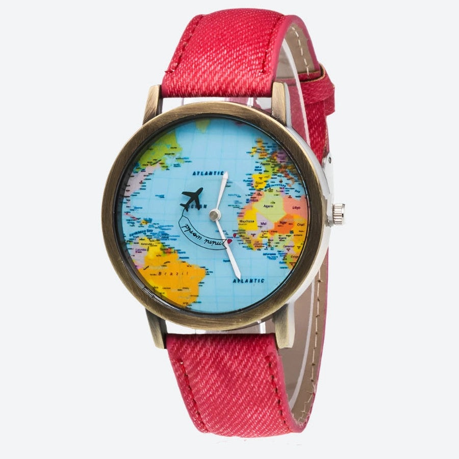 World Map Design Analog Wrist Watches