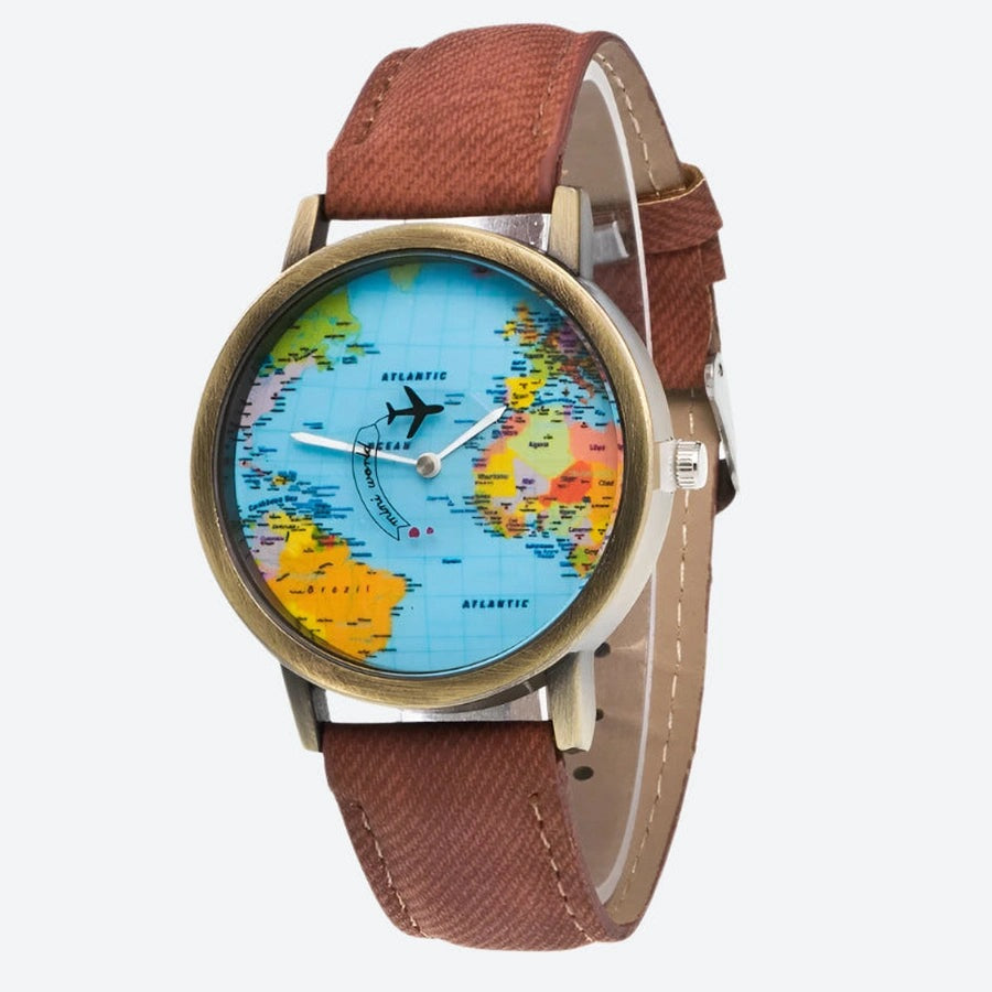 World Map Design Analog Wrist Watches