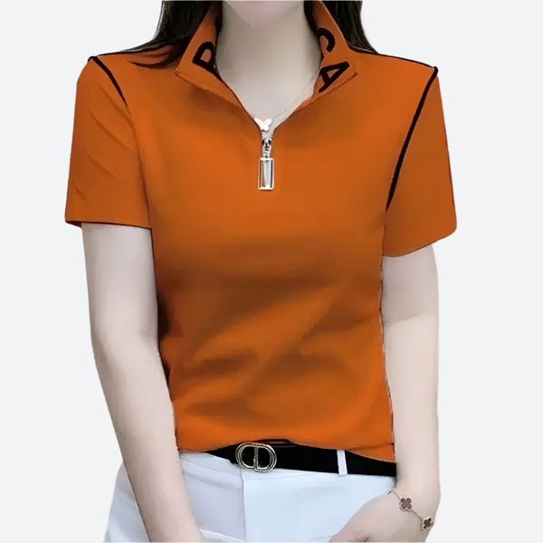 Zip-Collar Short-Sleeve T-Shirts