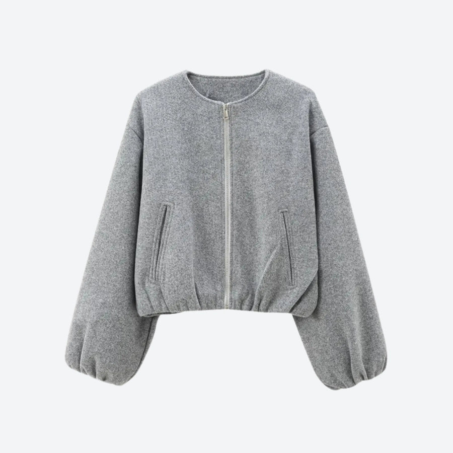 Zip-Up Elastic Hem Bomber Jackets