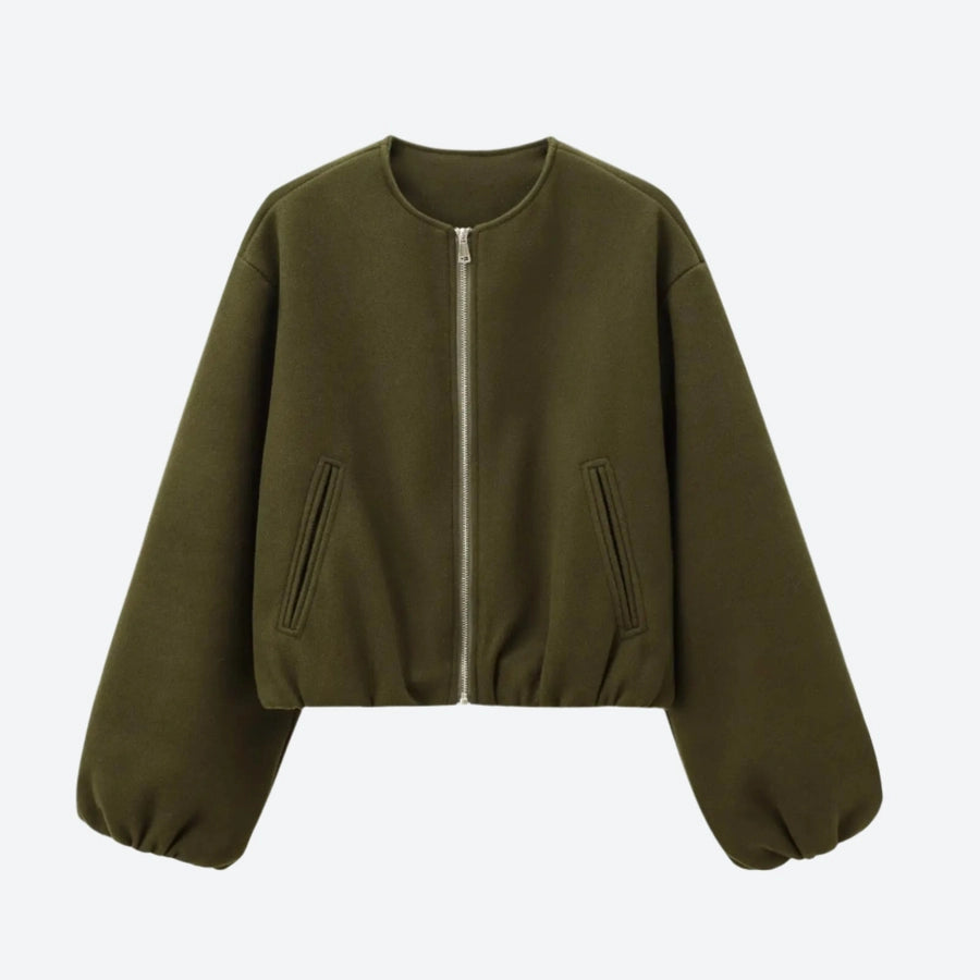 Zip-Up Elastic Hem Bomber Jackets
