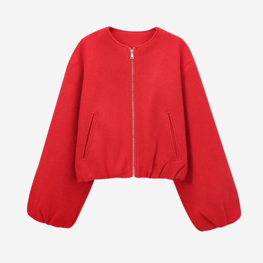 Zip-Up Elastic Hem Bomber Jackets