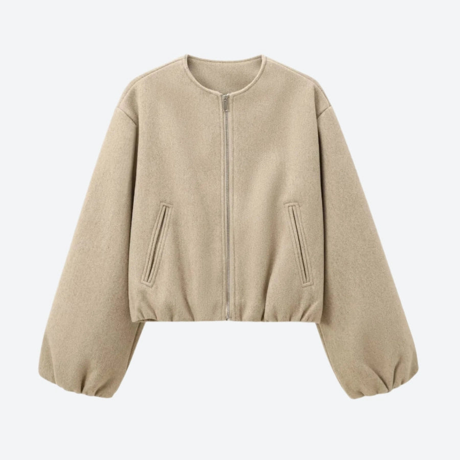 Zip-Up Elastic Hem Bomber Jackets