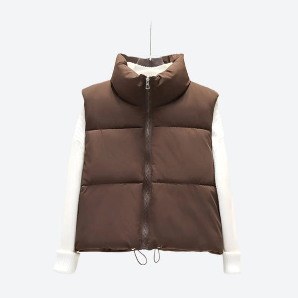 Zip-Up High-Neck Puffer Vest Jackets