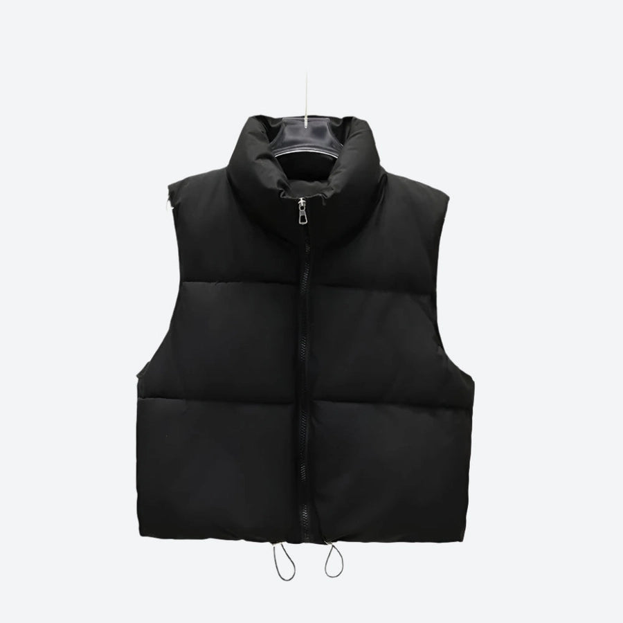 Zip-Up High-Neck Puffer Vest Jackets