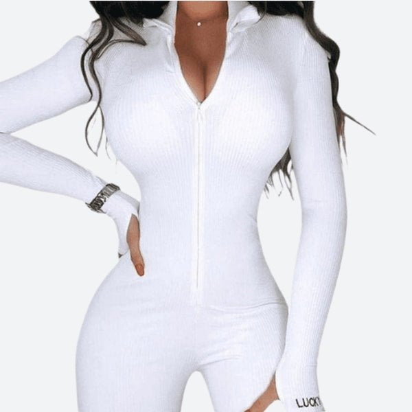 Zip-Front High-Waist Fitted Jumpsuits